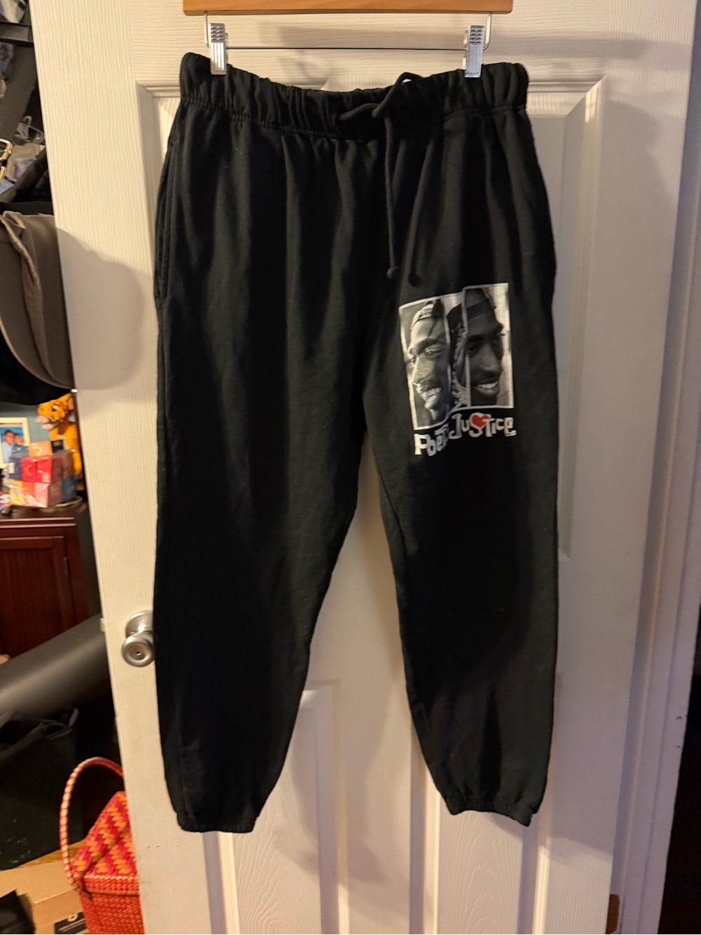 Justice Black Graphic Joggers with Monochrome Portrait